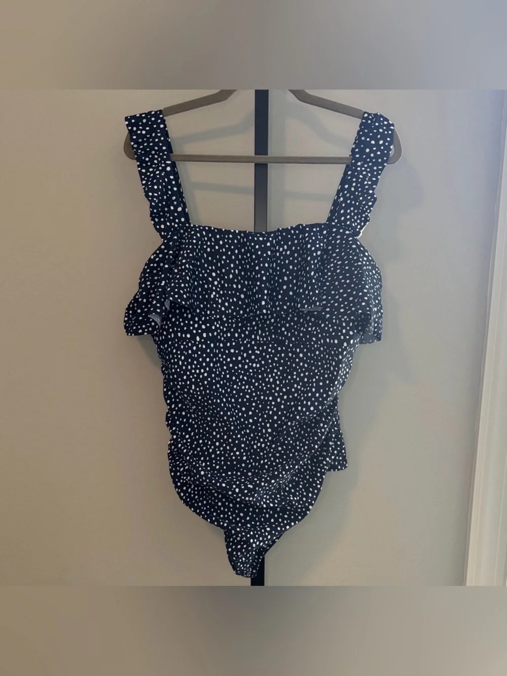 NWT Kona Sol Navy Blue Polka Dot Ruffle One-Piece Swimsuit